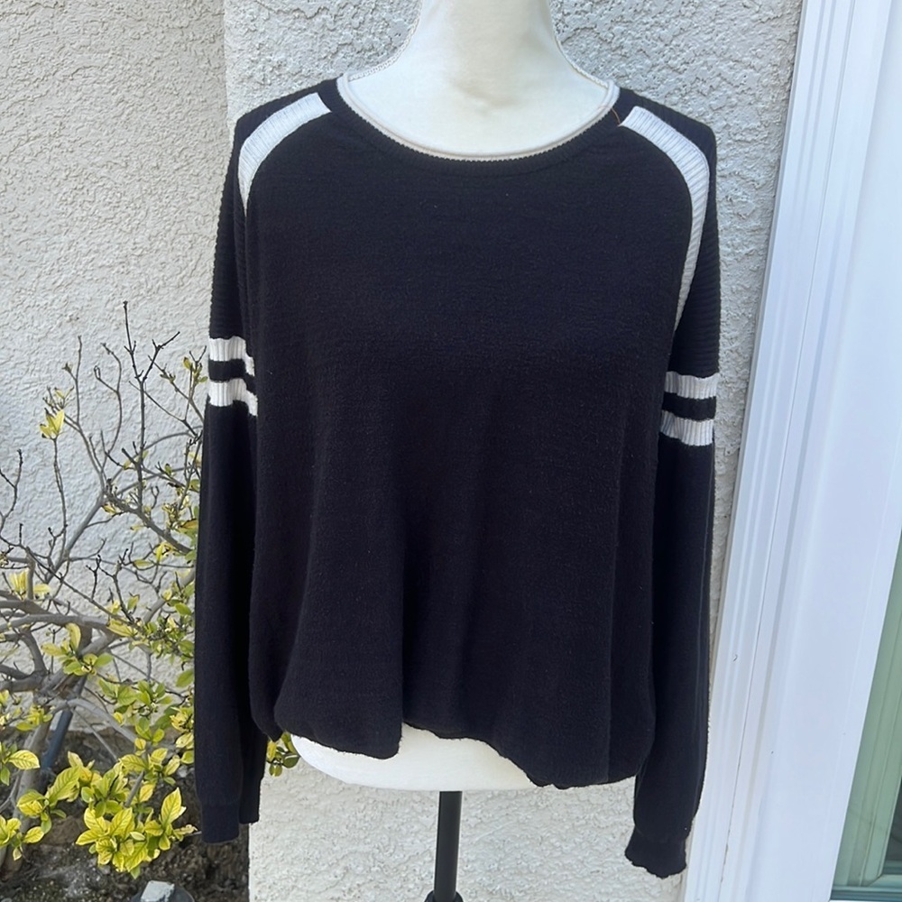 Numph Black Sweater with Cream Stripe Women's Size L